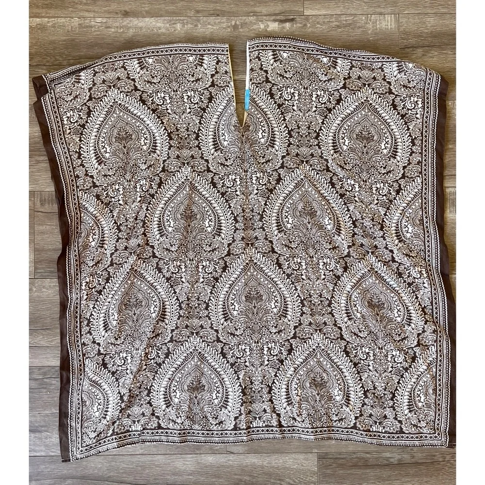 J. McLaughlin Brown Paisley Linen Poncho Top Coverup - Picture 3 of 6